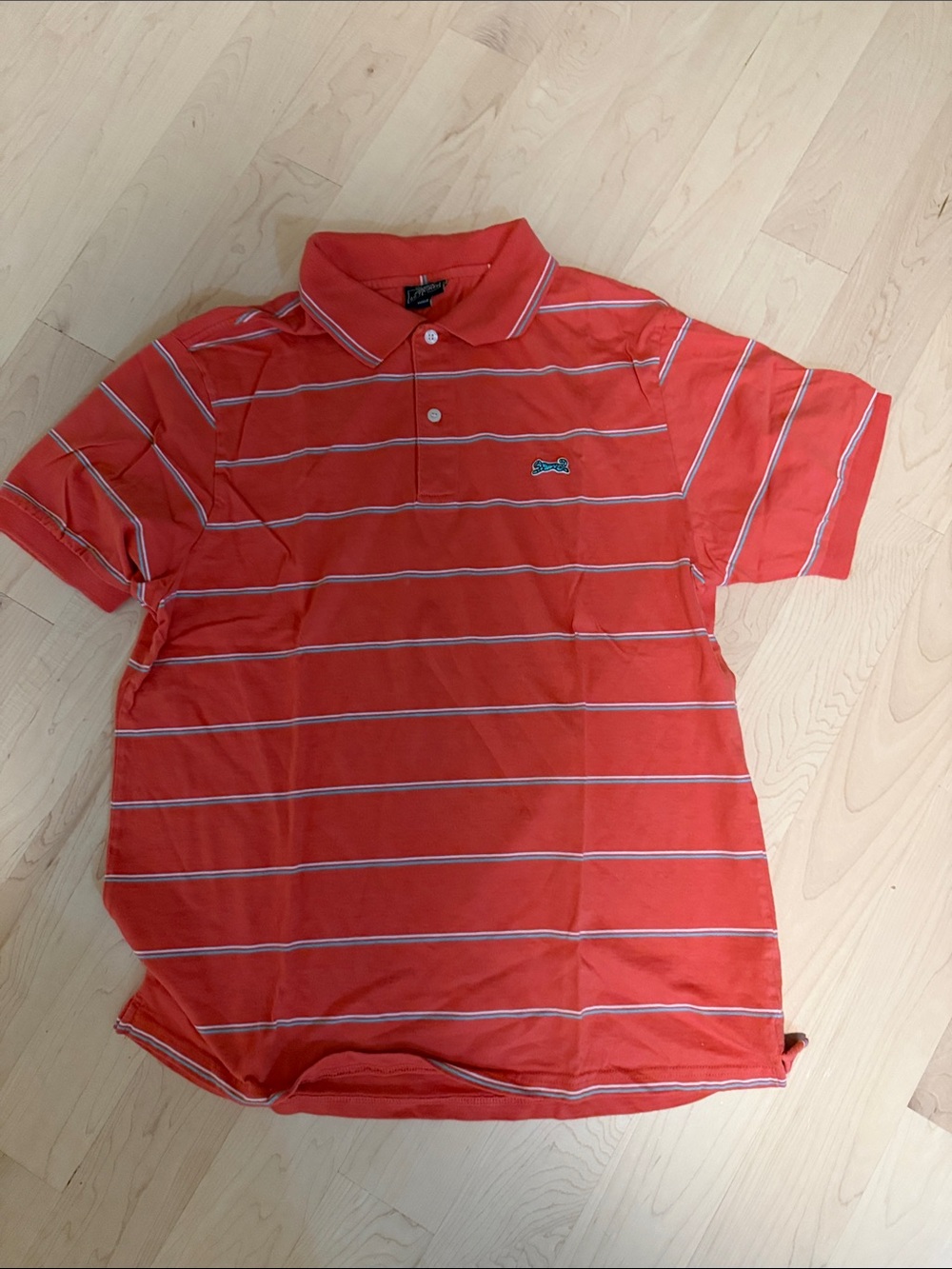 Le Tigre Men's Coral Striped Polo with White Trim